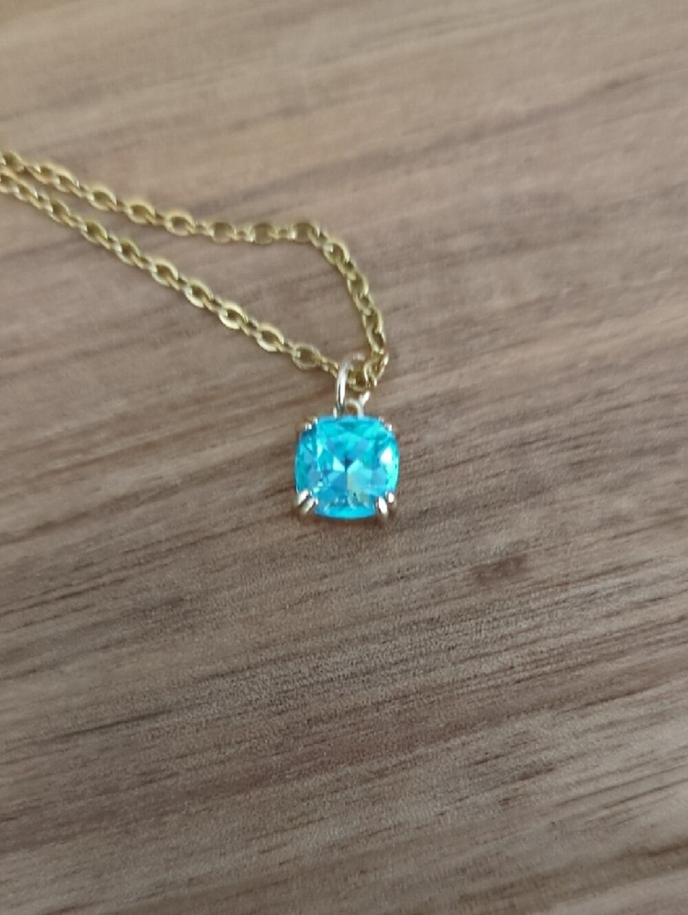 Gold Plated Chain Necklace with Teal Blue Pendant - Picture 3 of 4